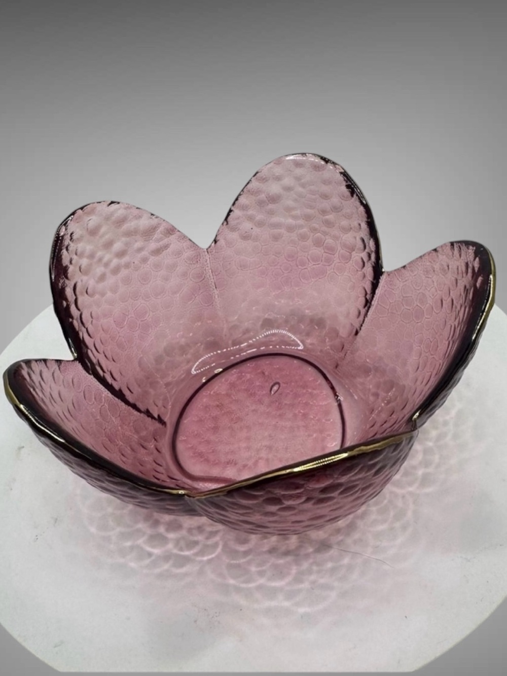 PURPLE GLASS FLOWER TRINKET DISH